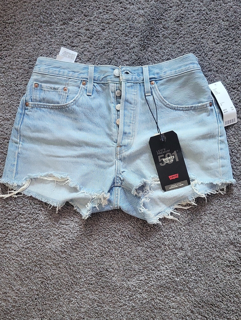 Levi's Light Blue Distressed Button-Front Denim Shorts